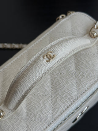 CHANEL 25C Box Bag, gray-white color.