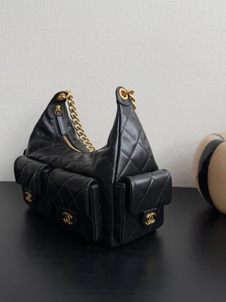 CHANEL 25C Bag King Hobo Black Large Size
